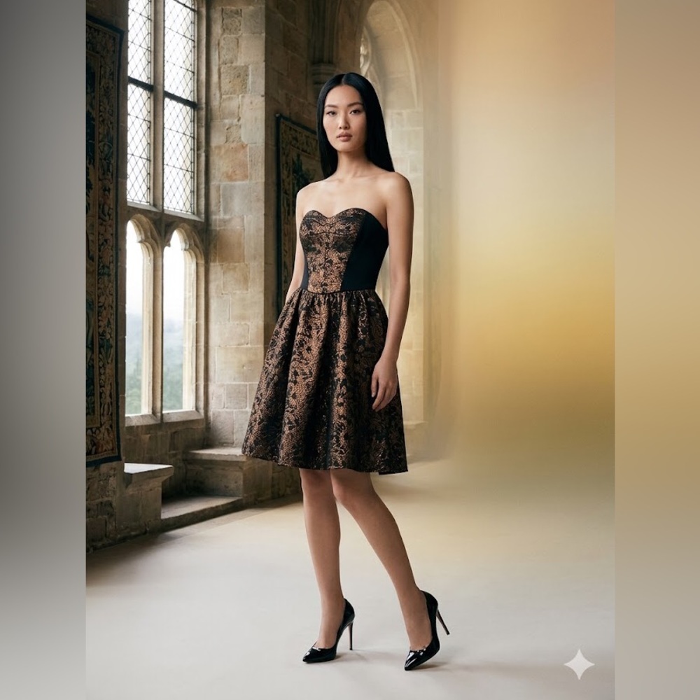 Betsey Johnson Black and Gold Textured Dress